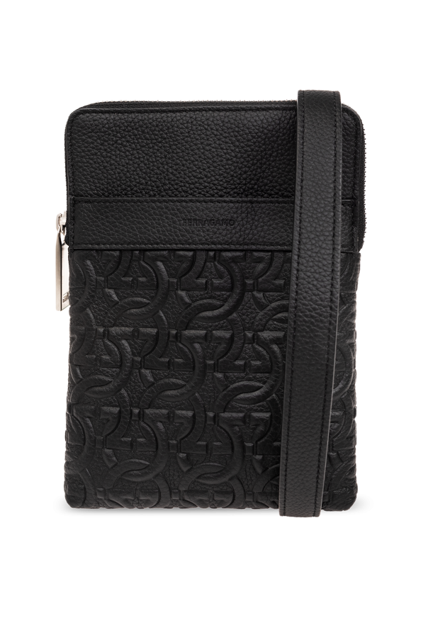 ショルダーバッグ・ポシェット Salvatore Ferragamo Black Leather Crossbody Bag Ferragamo Men's Twins Gancini-Buckle Leather Crossbody Bag